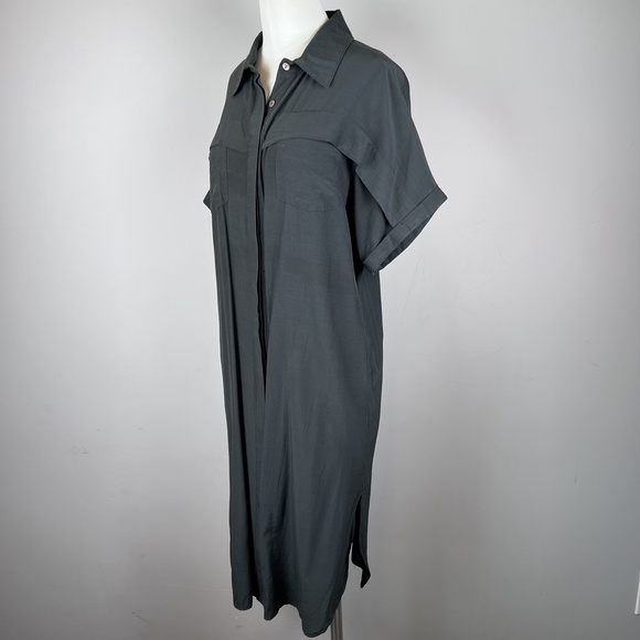 Flawless, Midi Charcoal Button Down Black Dress, Small - Picture 11 of 13